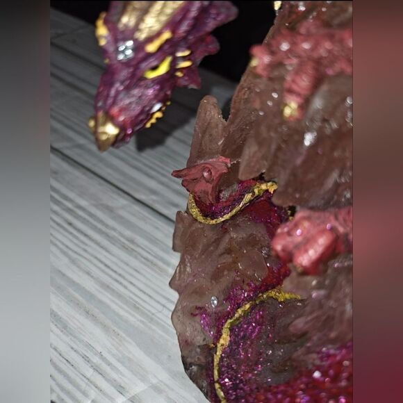 Vintage Red Pink Crawling Dragon Statue Fantasy Myth Collectible Decor - Picture 6 of 12